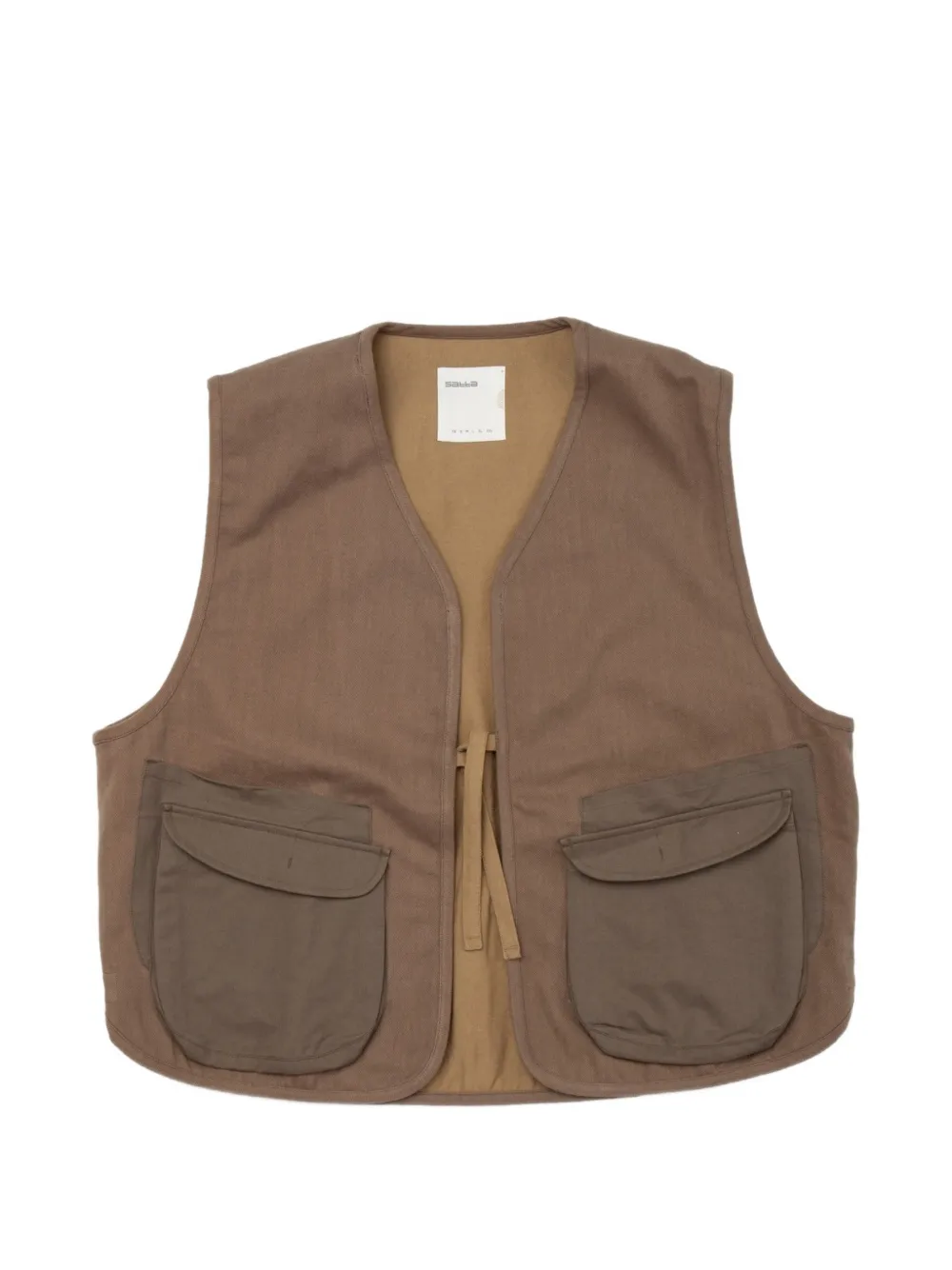 Satta Utility Front-tie Flap-pocket Vest In Brown