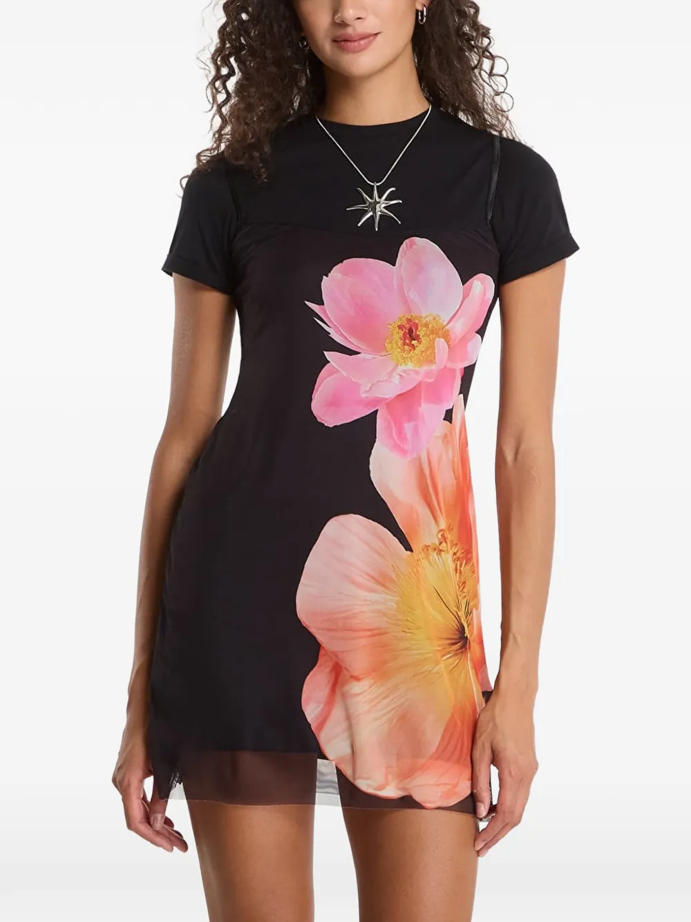 Desigual Jurk met gelaagd effect en bloemenprint Zwart