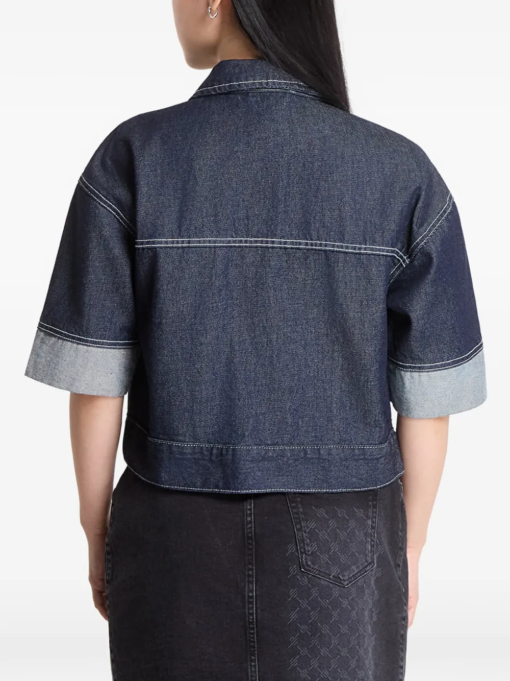 karl kani Cropped denim blouse met contrasterend stiksel Blauw
