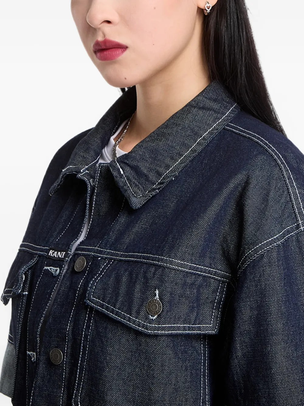 karl kani Cropped denim blouse met contrasterend stiksel Blauw