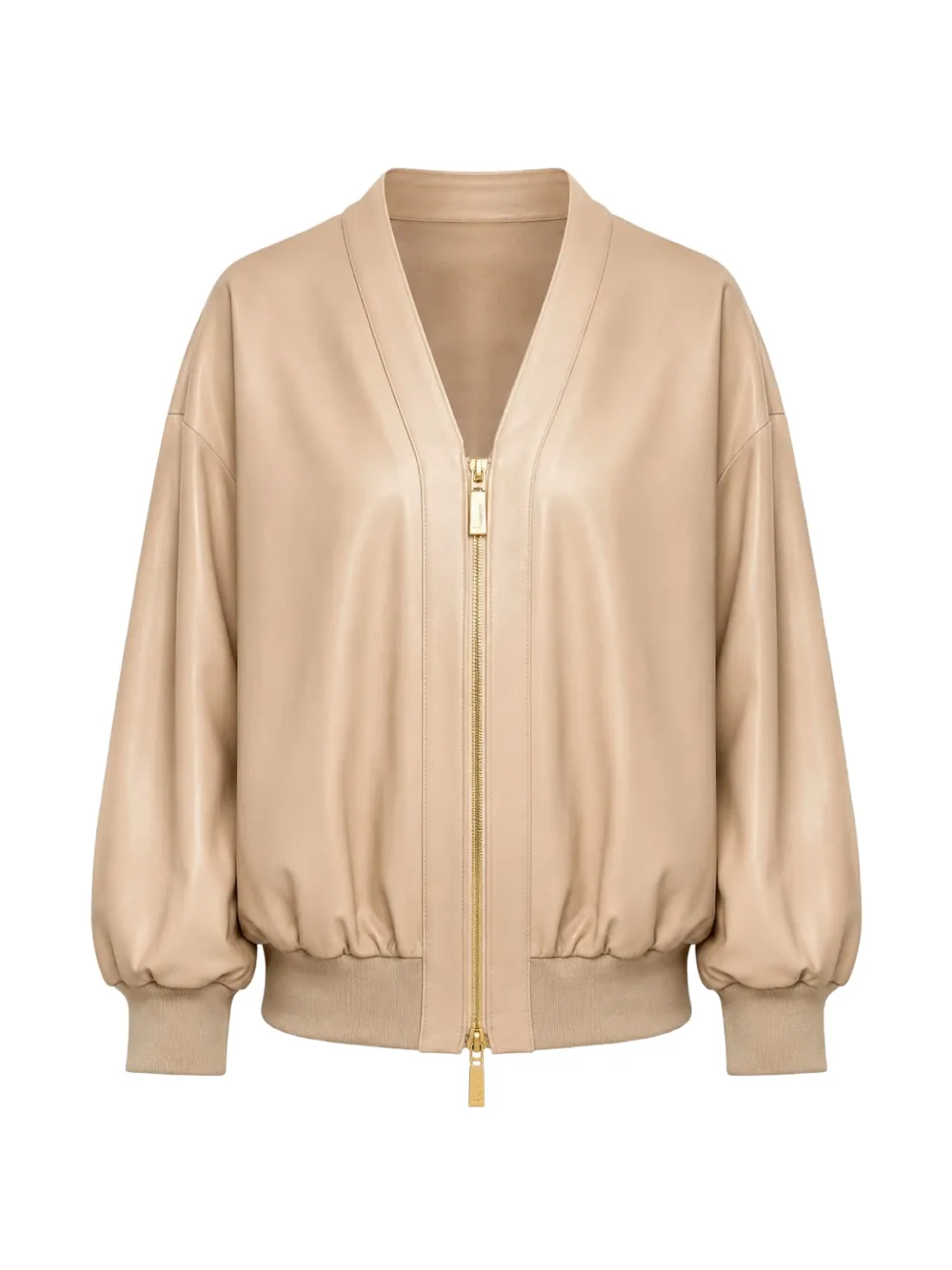MAX ET MOI Verina V-neck leather jacket - Nude