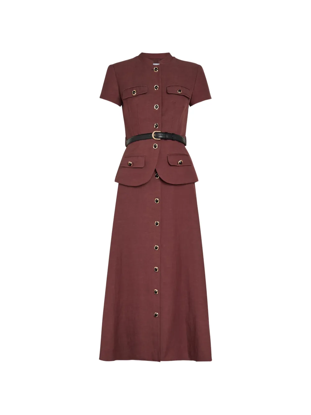 Self-Portrait belted peplum-waist midi dress - Brown