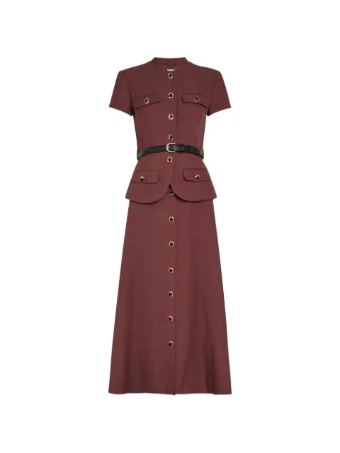 Self-Portrait brown peplum in linen blend midi dress