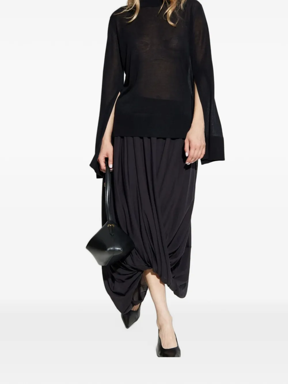TOTEME Cocoon gedrapeerde midi-rok met asymmetrische zoom Zwart