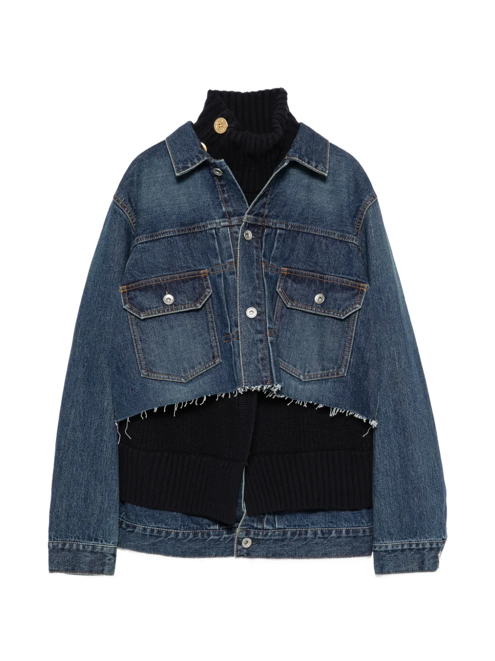 sacai Jeansjacke mit ungesäumten Einsätzen - Blau