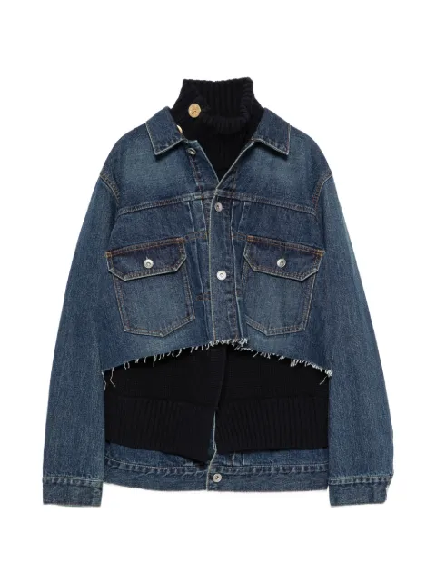 sacai chaqueta vaquera con paneles de punto y bordes sin rematar