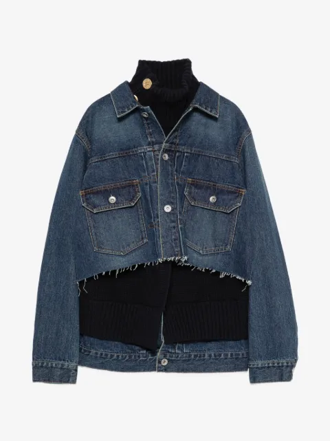 sacai chaqueta vaquera con paneles de punto y bordes sin rematar