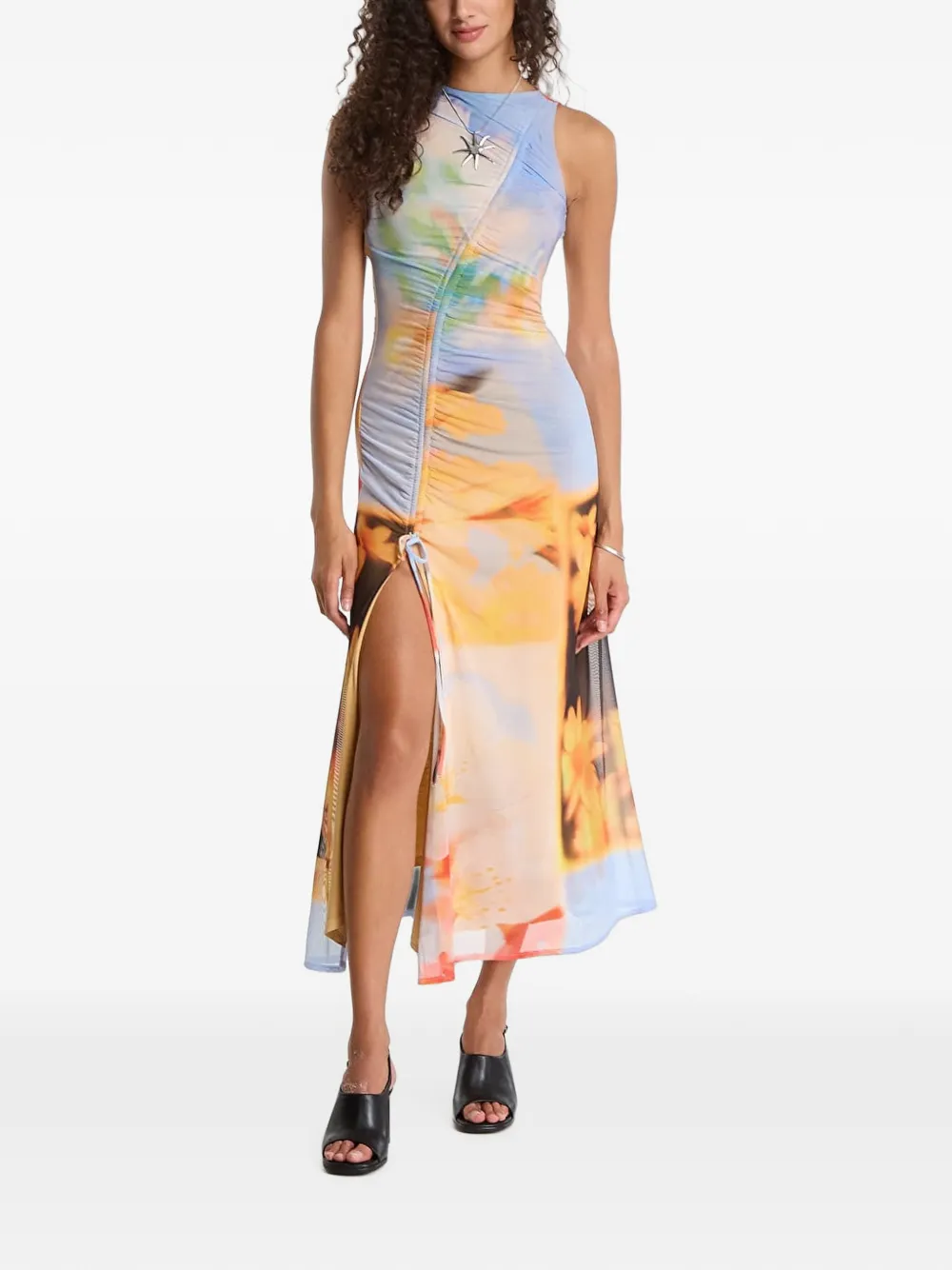 Desigual ruched floral-print midi dress - Blu