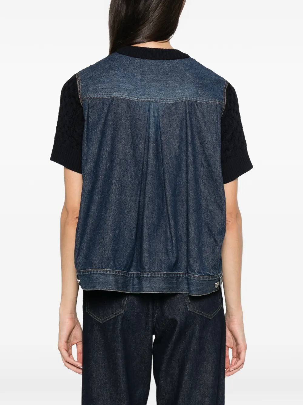 sacai Kabelgebreide trui met denim vlak Blauw