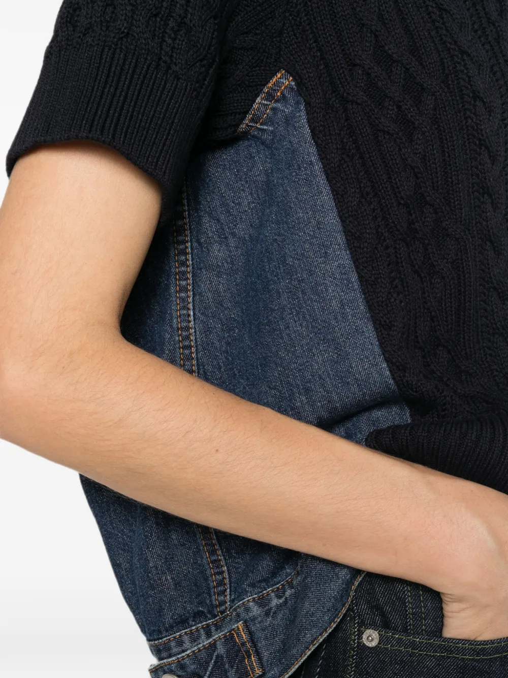 sacai Kabelgebreide trui met denim vlak Blauw