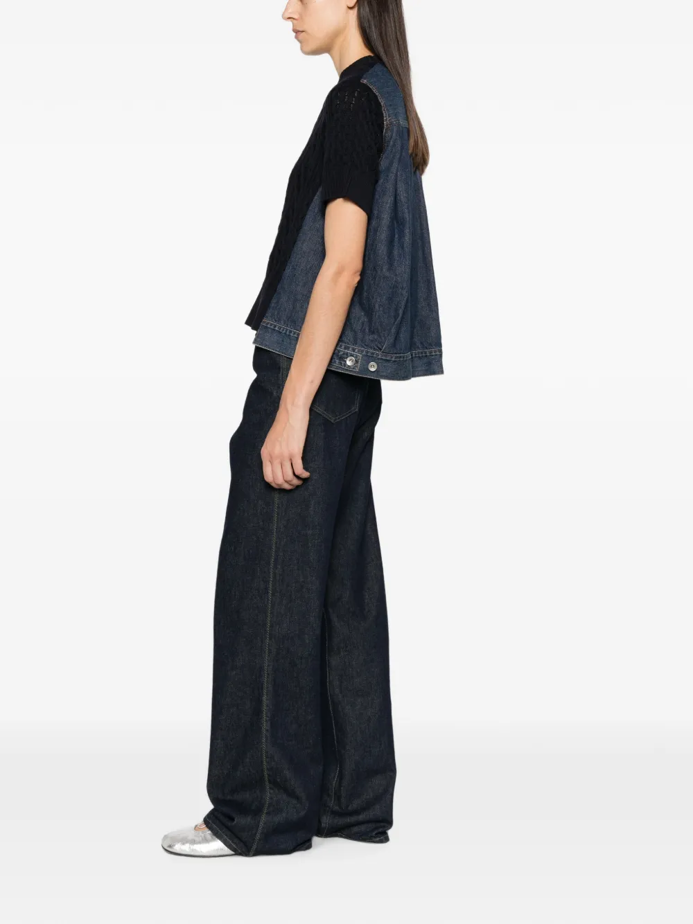 sacai Kabelgebreide trui met denim vlak Blauw