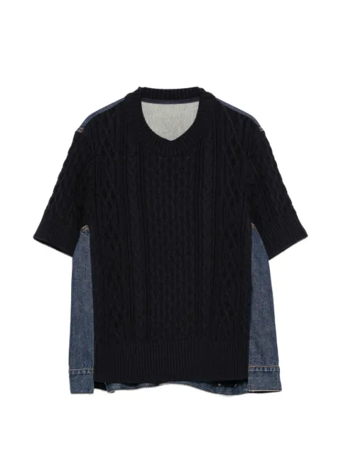 sacai cable-knit denim-panel sweater