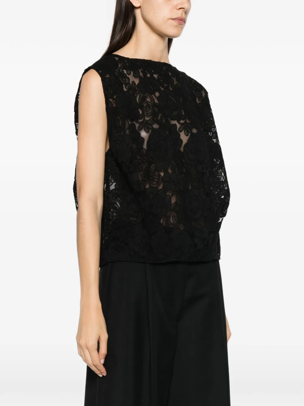 Simone Rocha Mouwloze top met kant Zwart