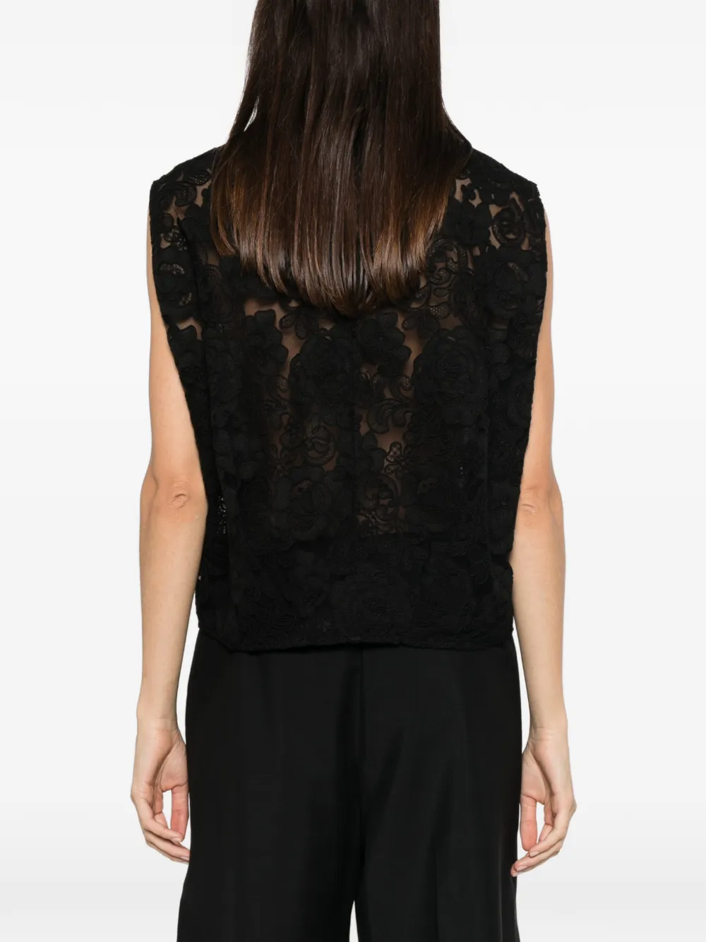 Simone Rocha Mouwloze top met kant Zwart