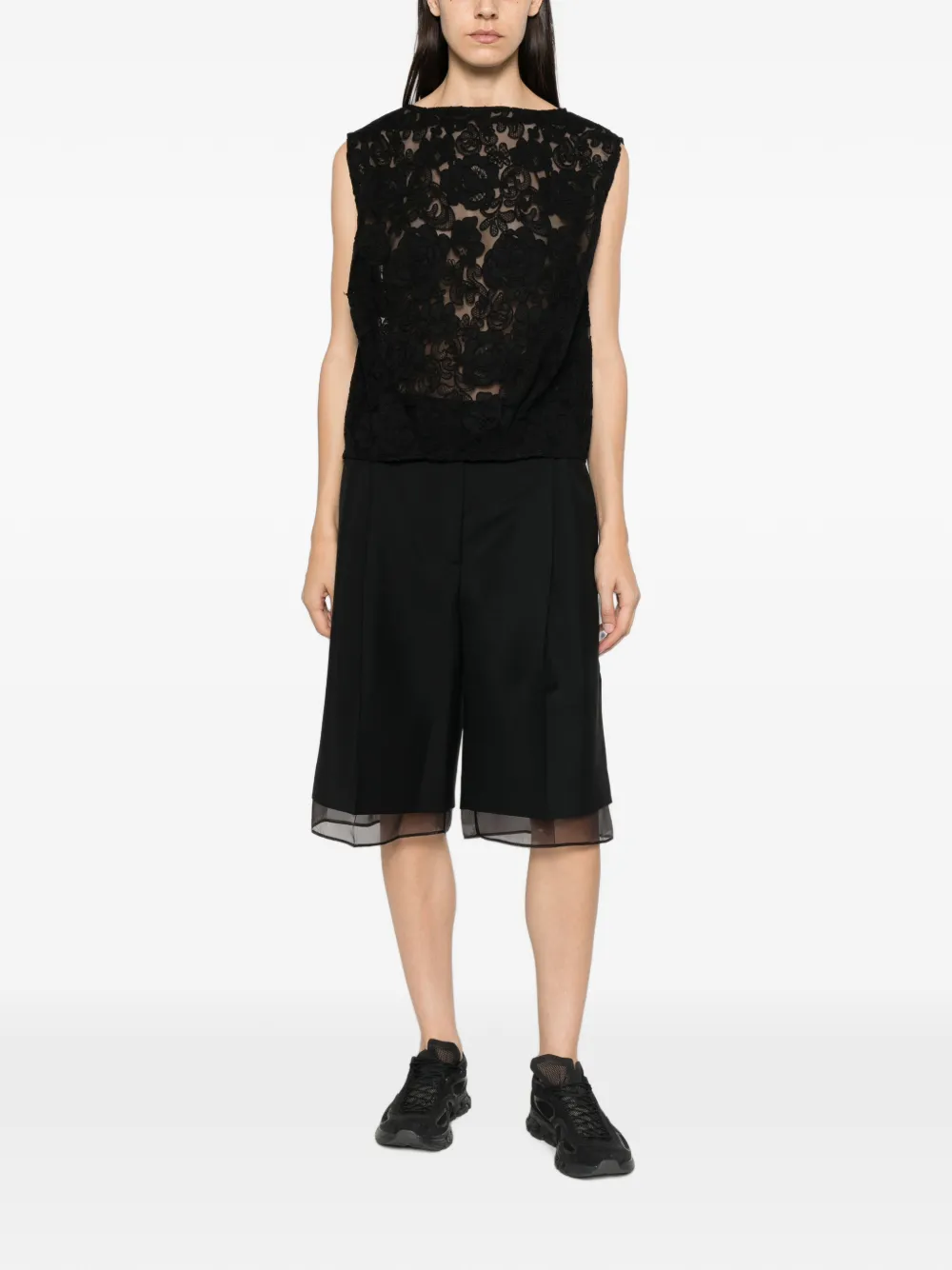 Simone Rocha Mouwloze top met kant Zwart