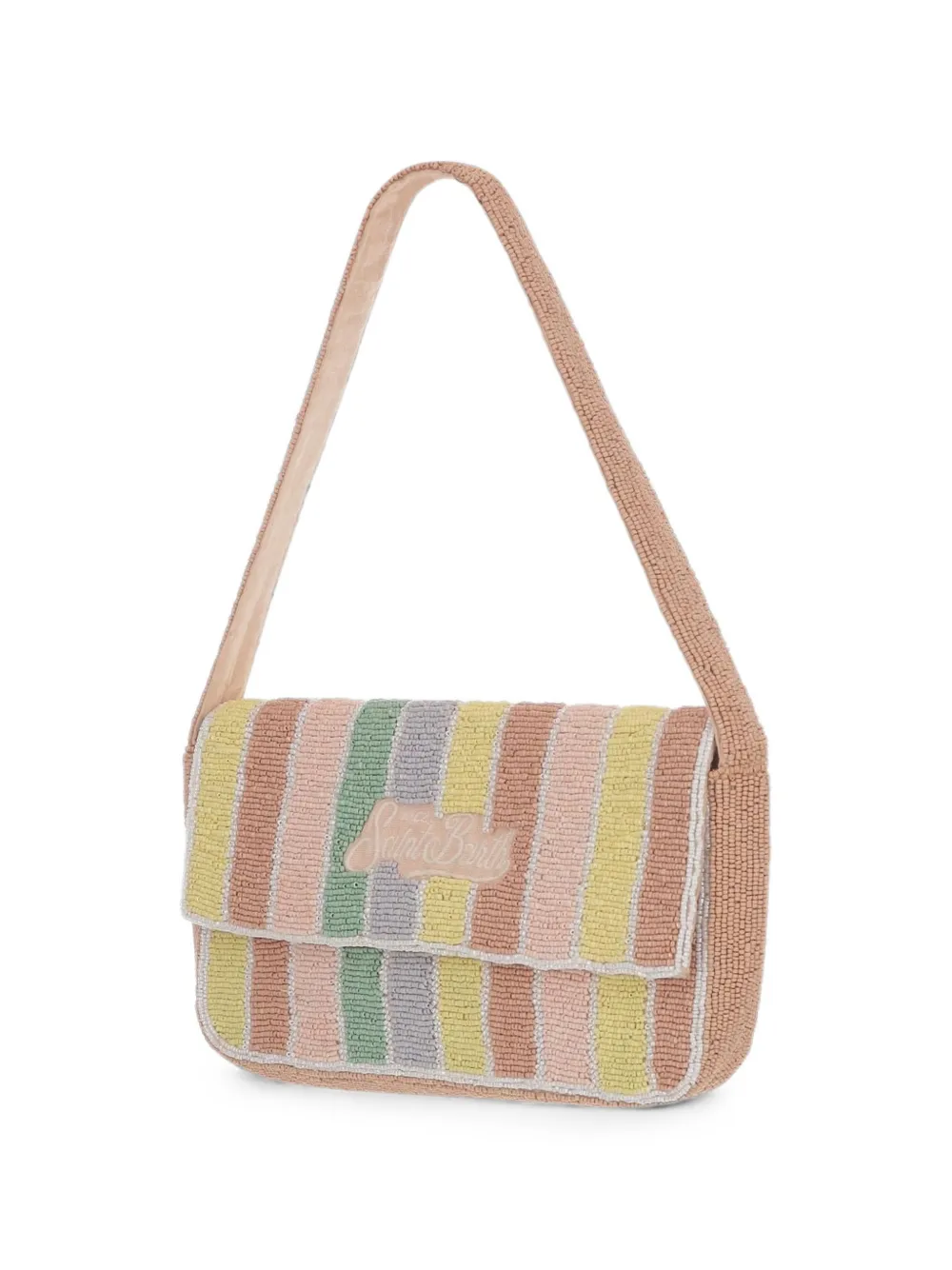 MC2 Saint Barth Gestreepte schoudertas verfraaid met kralen Beige