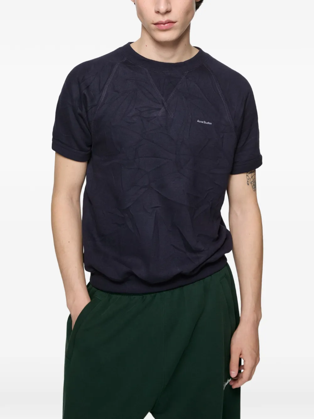 Acne Studios Gekreukte top met korte mouwen Blauw