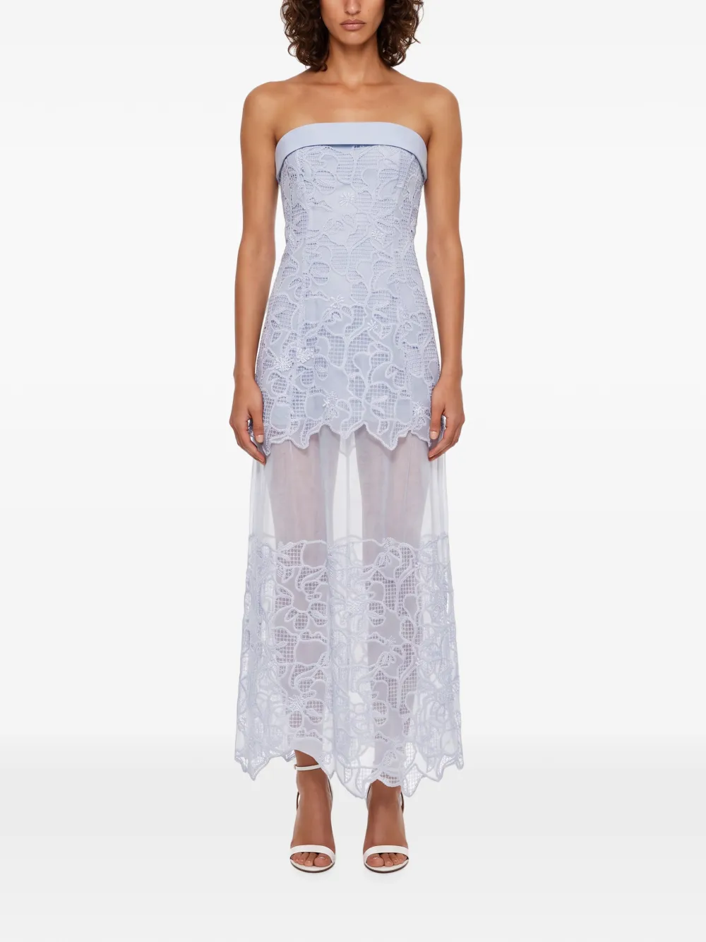 SIMKHAI Rennis maxi-dress met kanten afwerking Blauw