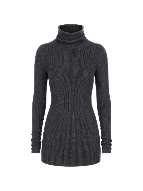 Rick Owens LS Tube Ribbed-knit Turtleneck Sweater in Grey