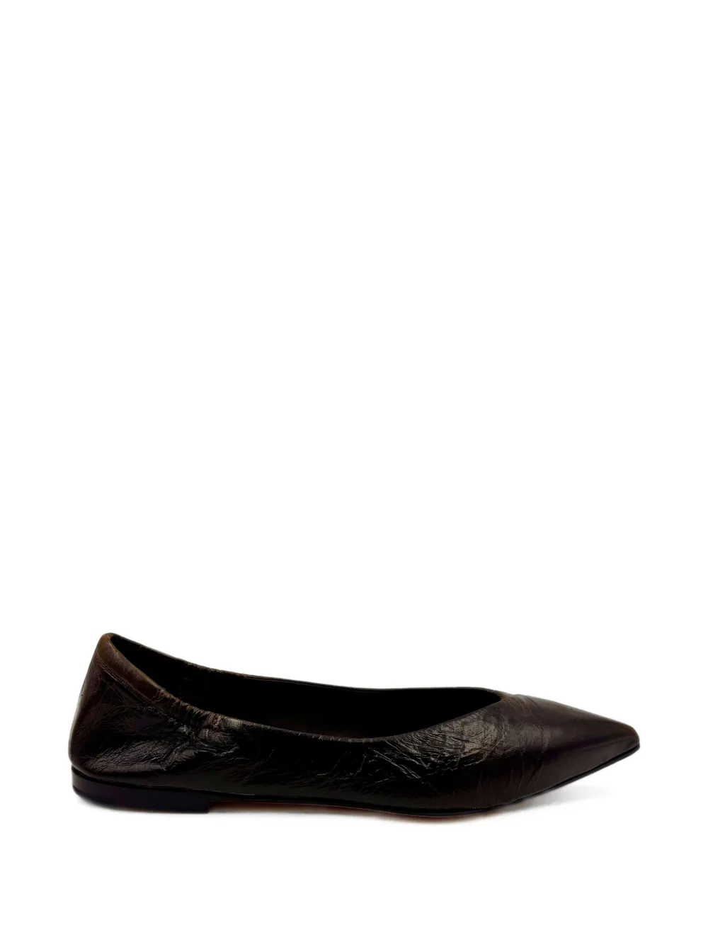 Pomme D'or Pointed-toe Crinkled-effect Ballet Flats In Brown