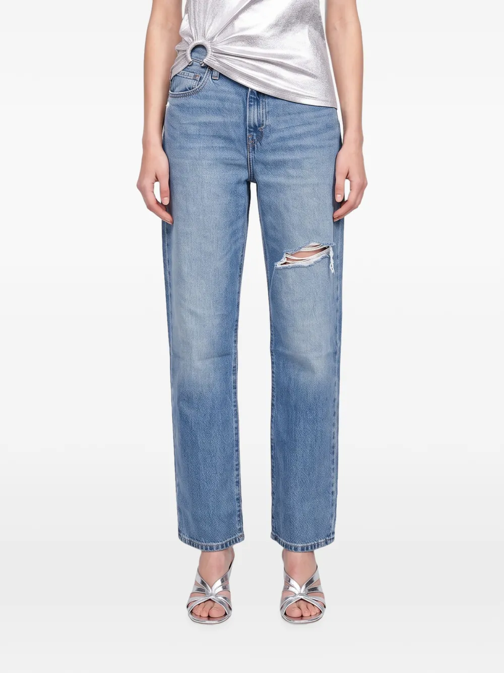 Levi's distressed straight-leg jeans Blauw
