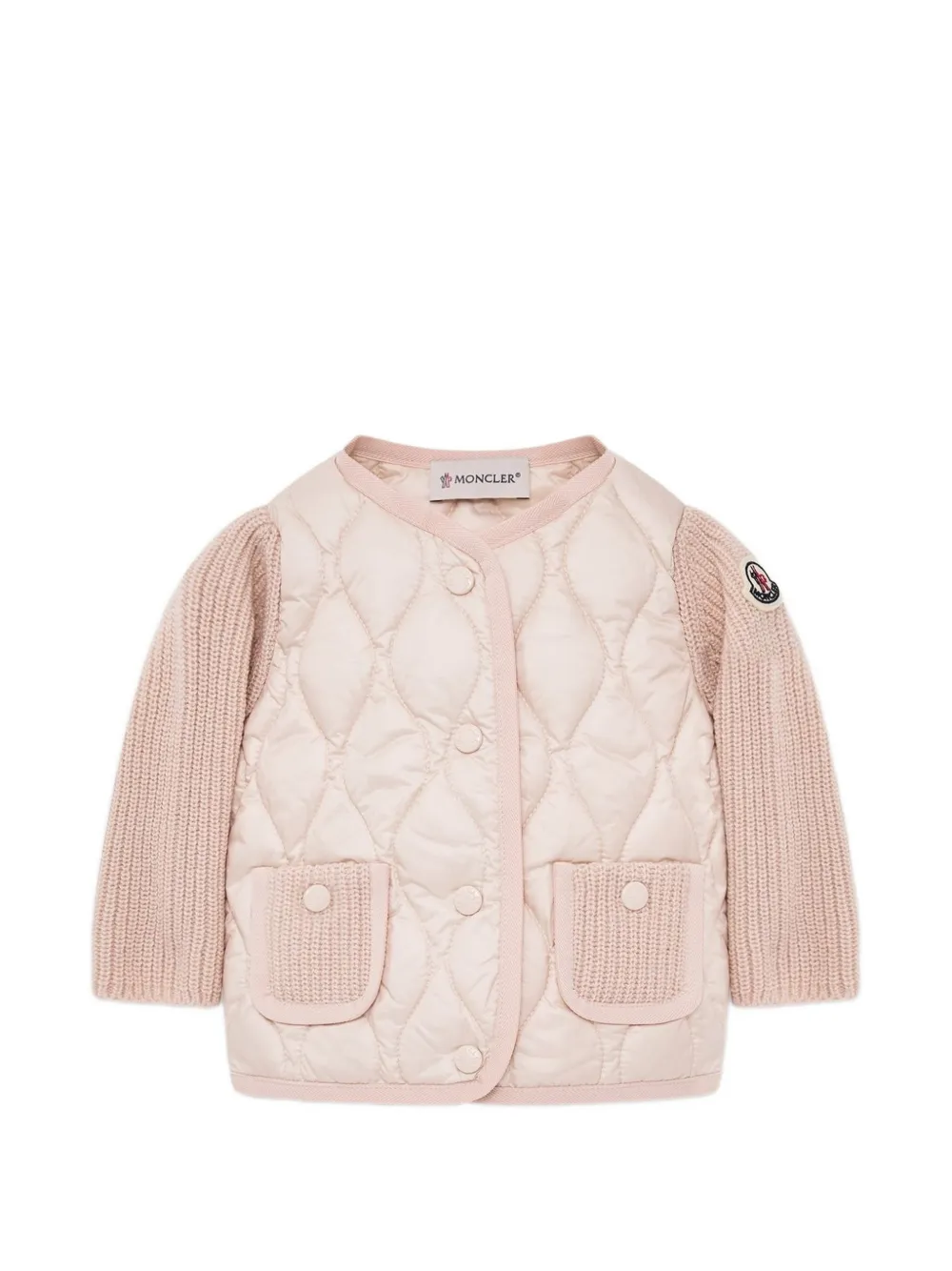 Moncler Enfant pull en maille côtelée à empiècement matelassé - Rose Moncler Enfant pull en maille côtelée à empiècement matelassé - Rose
