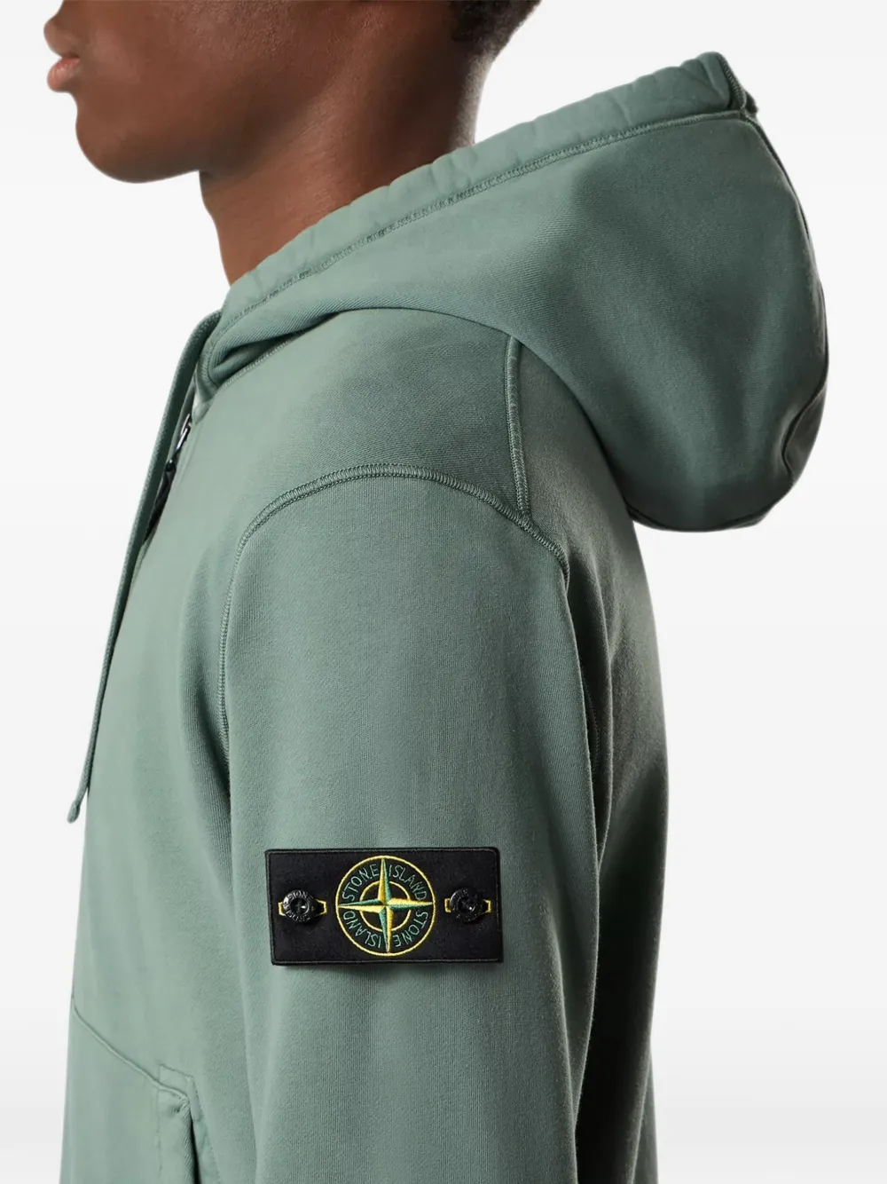 Stone Island 6100061 fleece sweater met katoenen capuchon Groen
