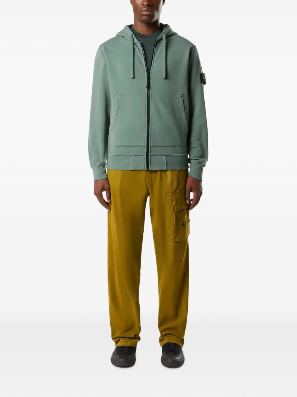 Stone Island 6100061 fleece sweater met katoenen capuchon Groen