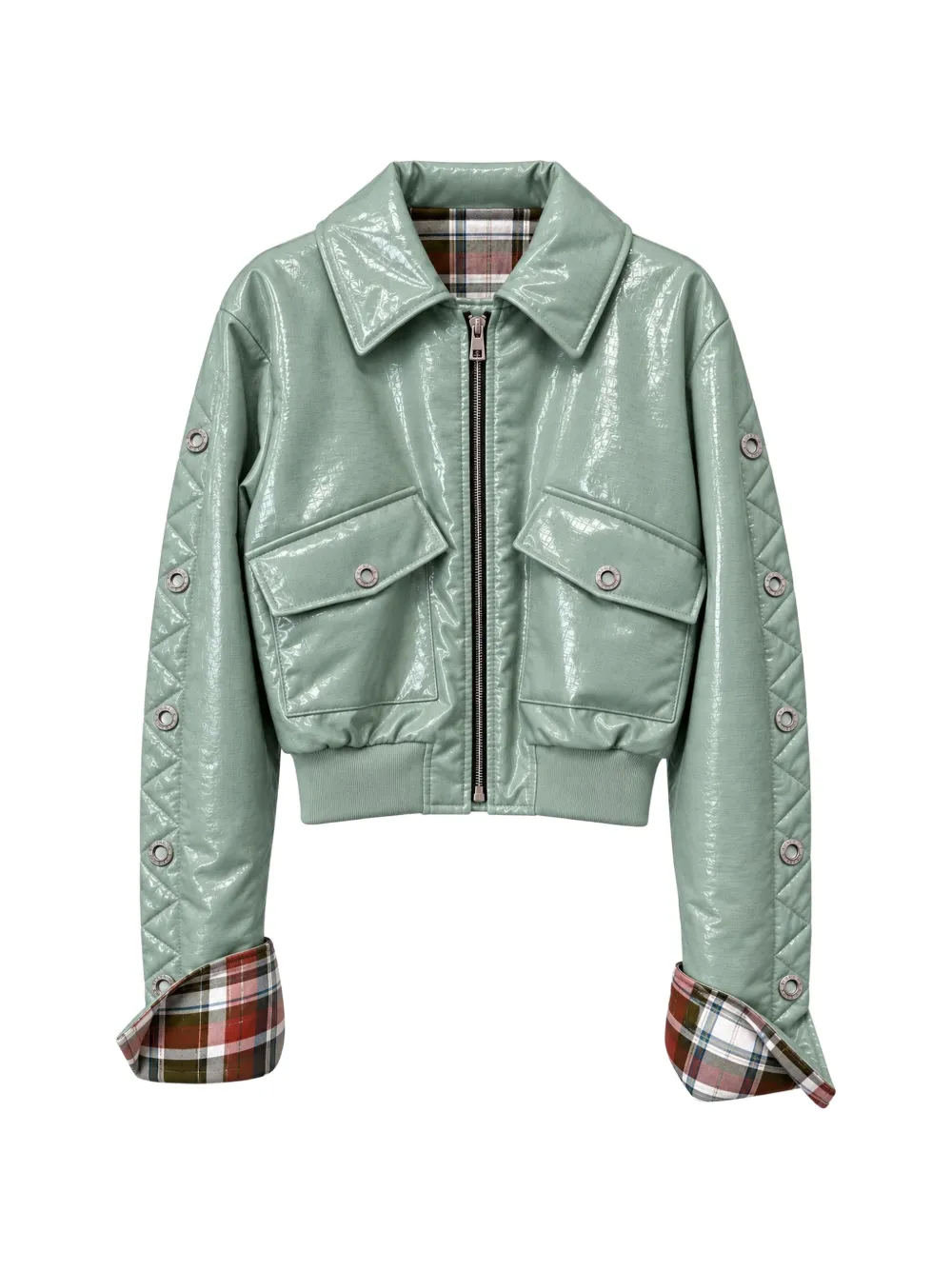 MARBELL Emili quilted-sleeve patent-finish jacket Groen