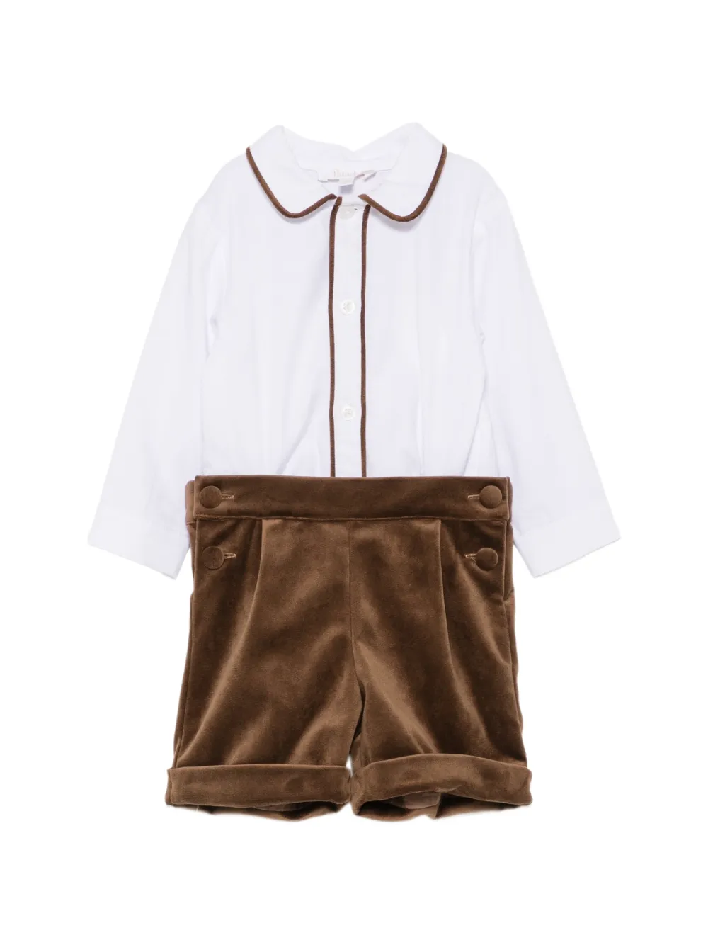 Patachou velvet-trim shirt and shorts set - Blanc Patachou velvet-trim shirt and shorts set - Blanc