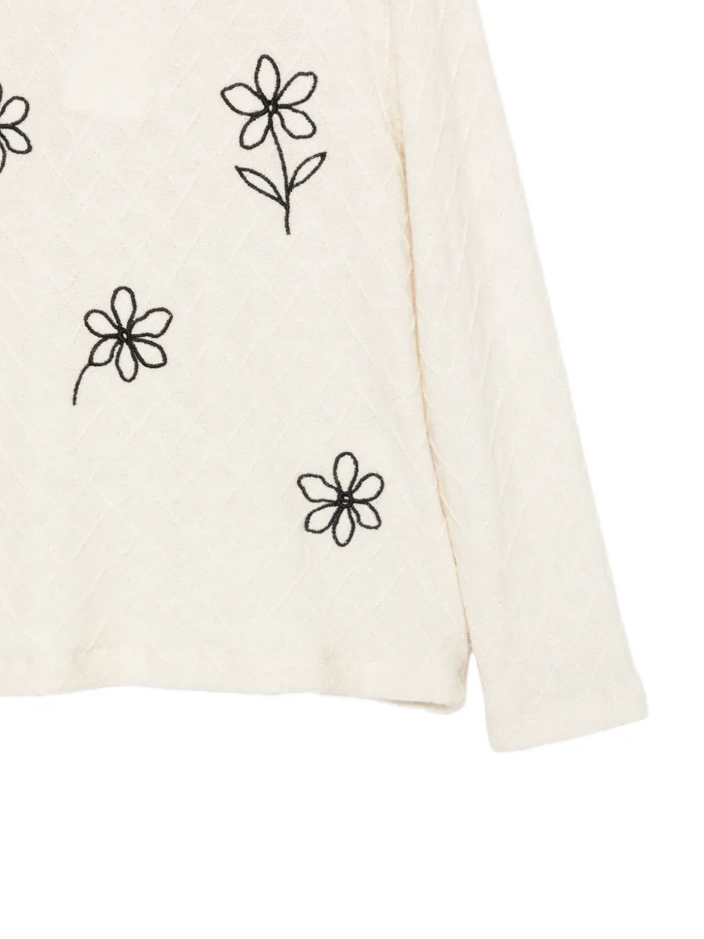 Patachou Gebreide trui met ruit-patroon en geborduurde bloemen Beige