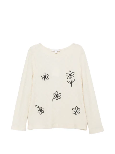 Patachou floral-embroidered diamond-knit sweater