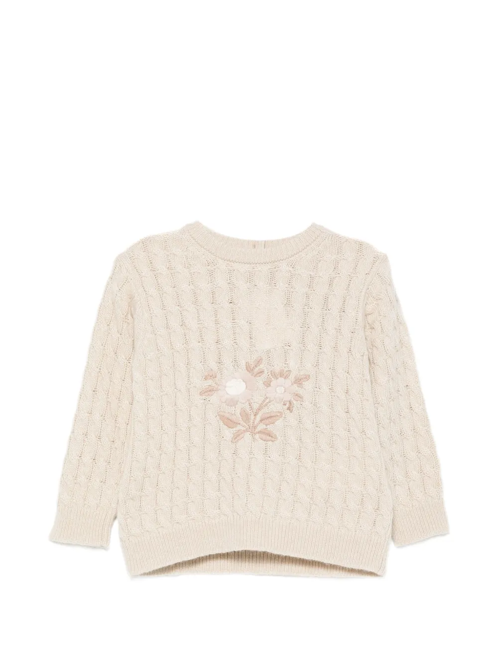 Patachou pull en maille torsadée à fleurs brodées - Tons neutres Patachou pull en maille torsadée à fleurs brodées - Tons neutres