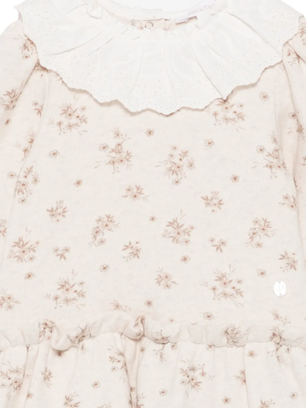 Patachou Jurk met bloemenprint en ruches Beige