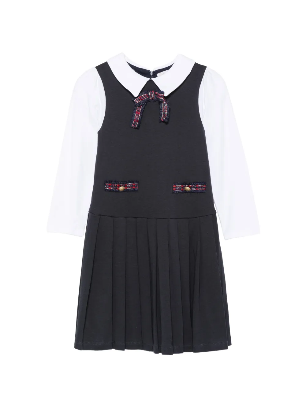Patachou bow-detail pleated dress - Nero