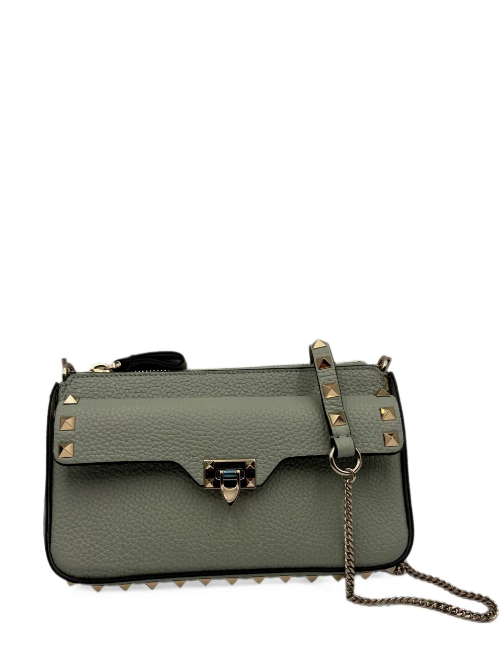 Valentino Garavani Rockstud Pebbled Shoulder Bag In Gray