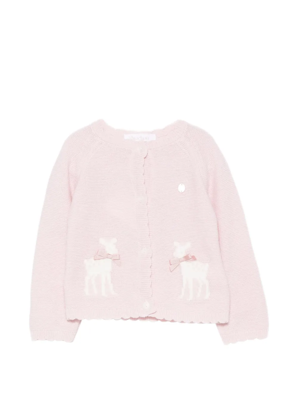 Patachou deer-intarsia scalloped-trim cardigan - Rose Patachou deer-intarsia scalloped-trim cardigan - Rose