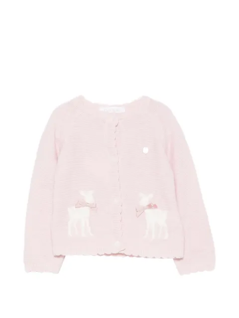 Patachou deer-intarsia scalloped-trim cardigan