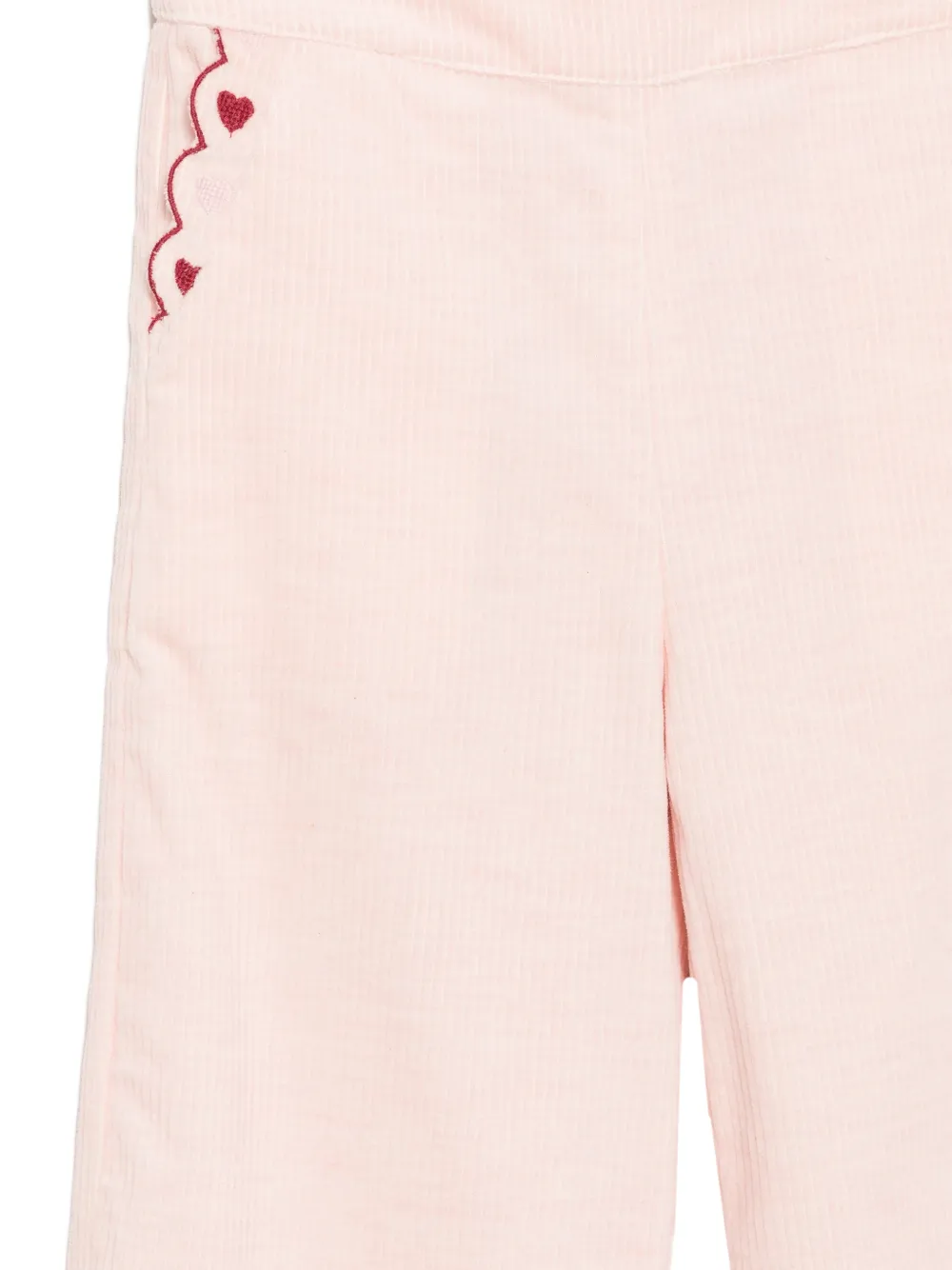 Patachou heart-embroidered corduroy trousers Roze