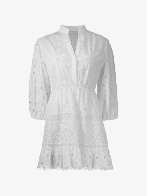 Temptation Positano Citronella broderie-anglaise sequinned mini dress