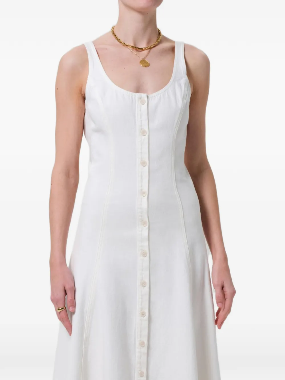 Citizens of Humanity Rosetta Button-front Midi Dress in White, view 3