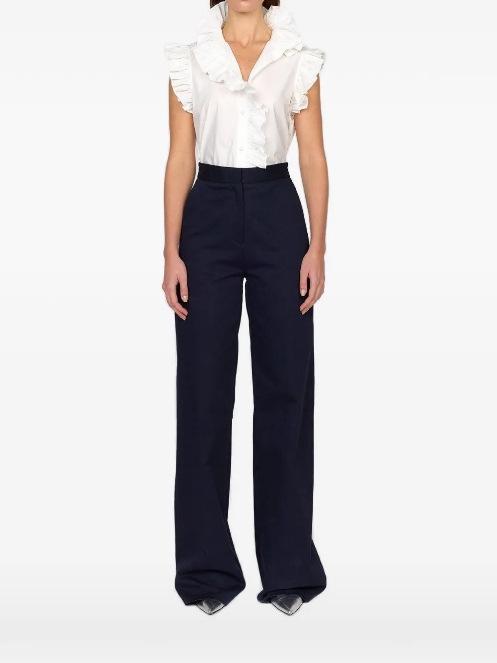 Christy Lynn Marfa ruffled sleeveless blouse - Bianco