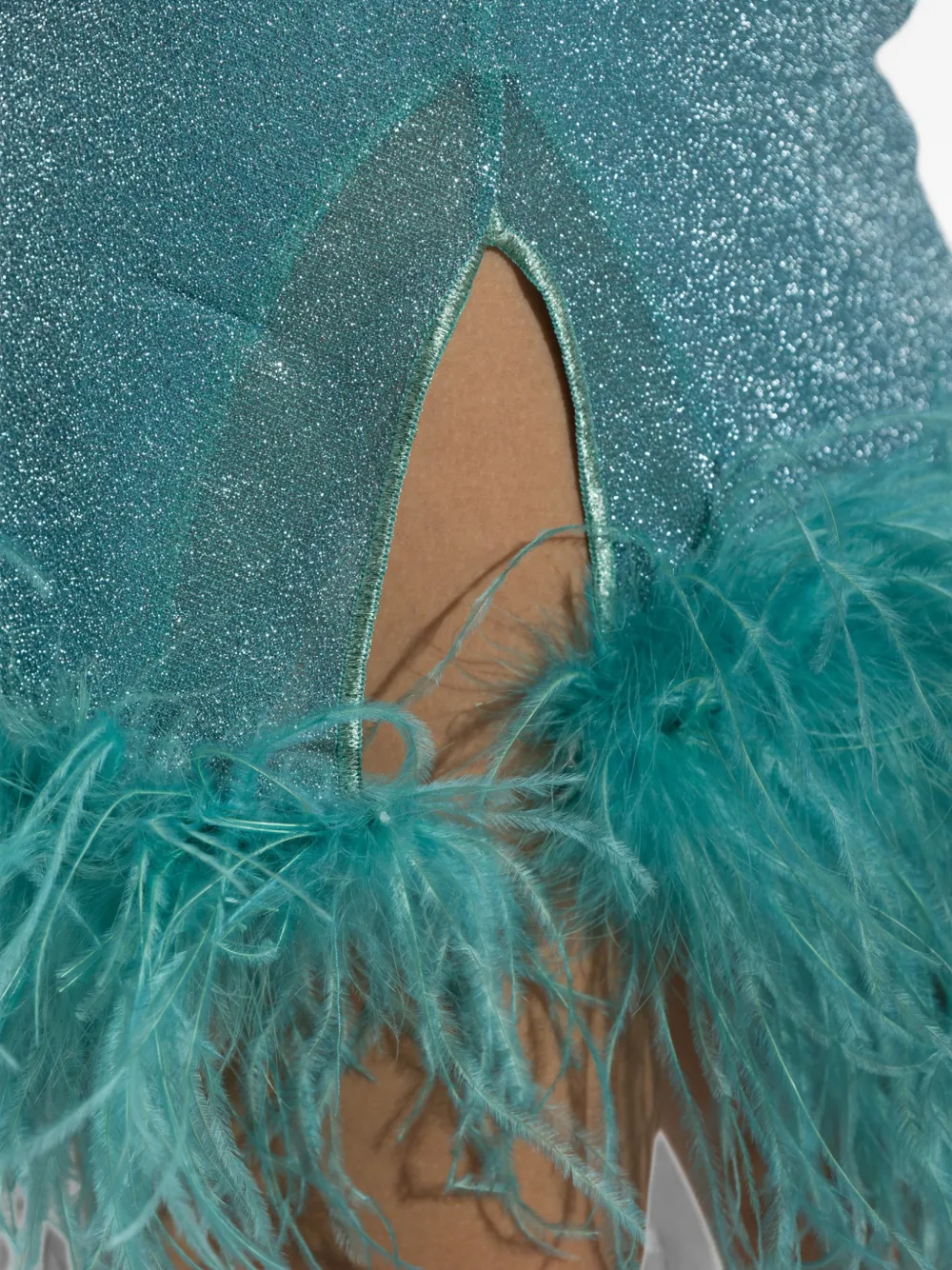 Oséree Plumage lurex mini-jurk met veren afwerking Blauw