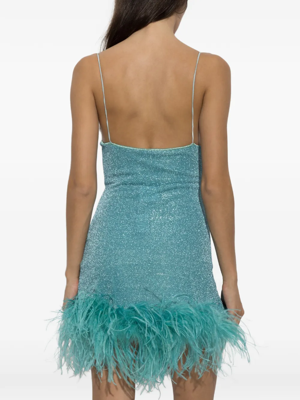 Oséree Plumage lurex mini-jurk met veren afwerking Blauw