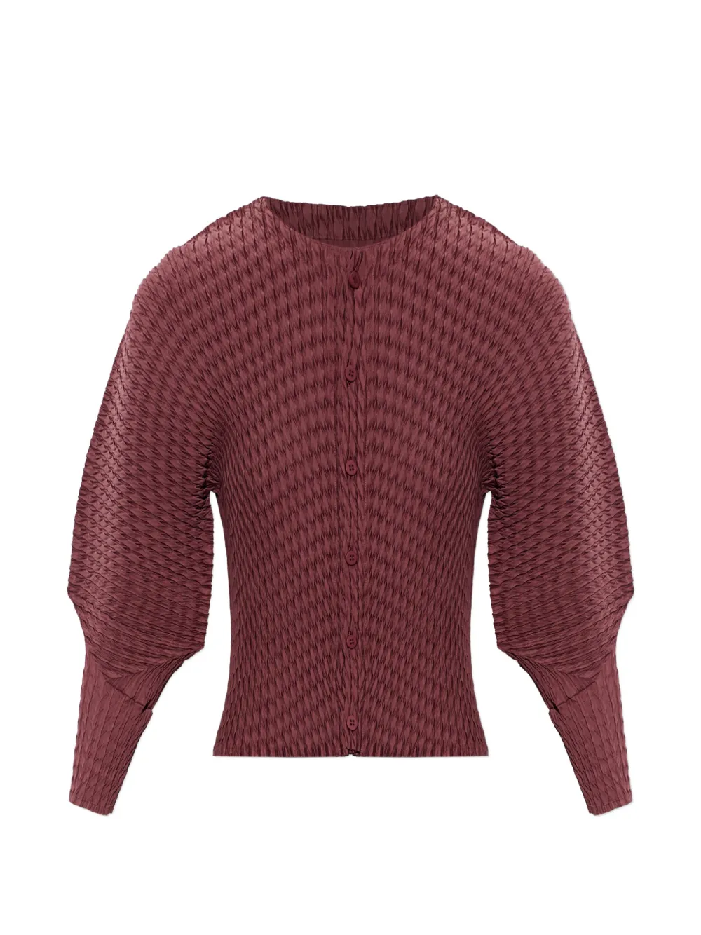 Issey Miyake Sleek Pleats pleated puff-sleeve cardigan - Rosso