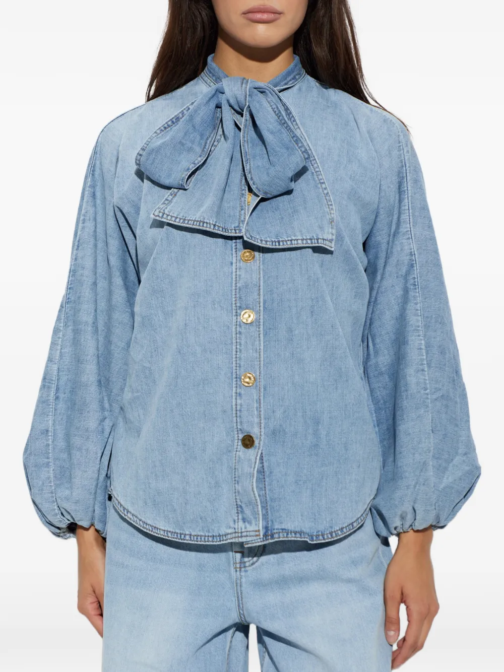 ZIMMERMANN Denim blouse met gestrikte hals Blauw