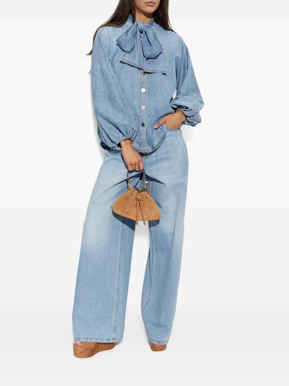 ZIMMERMANN Denim blouse met gestrikte hals Blauw