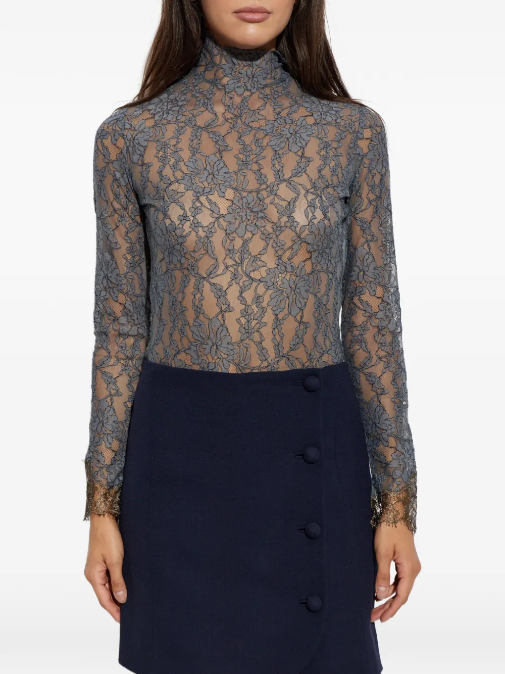 Valentino Garavani Body met lange mouwen en kanten detail Blauw