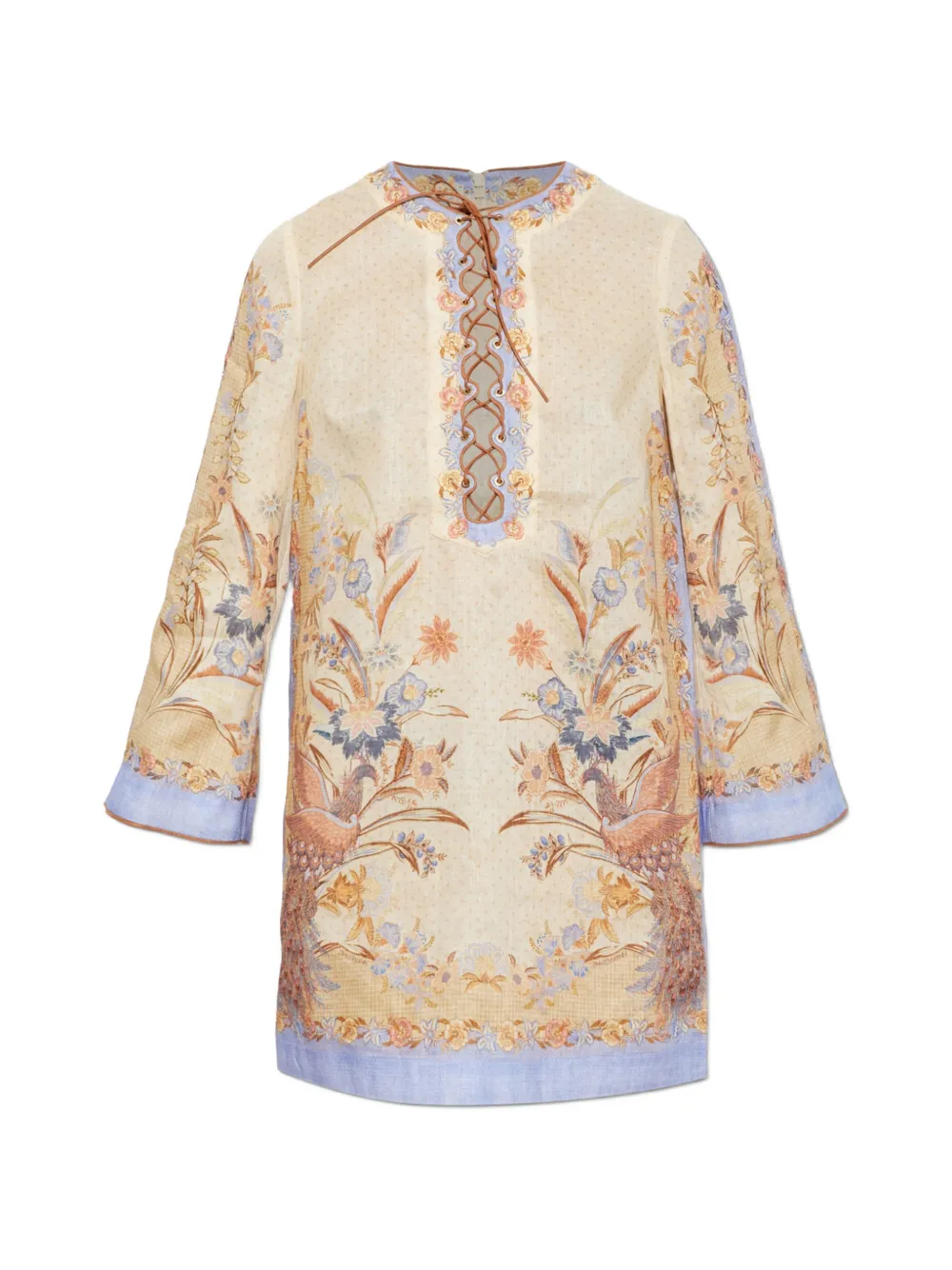 ZIMMERMANN Indra floral-print lace-up mini dress - Neutrals