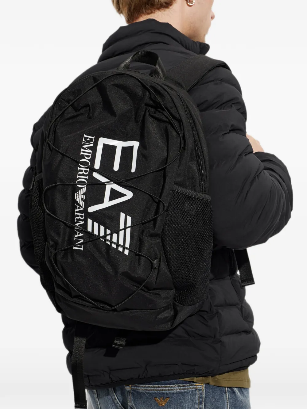 Ea7 Emporio Armani Rugzak met bungee-koord en logoprint Zwart